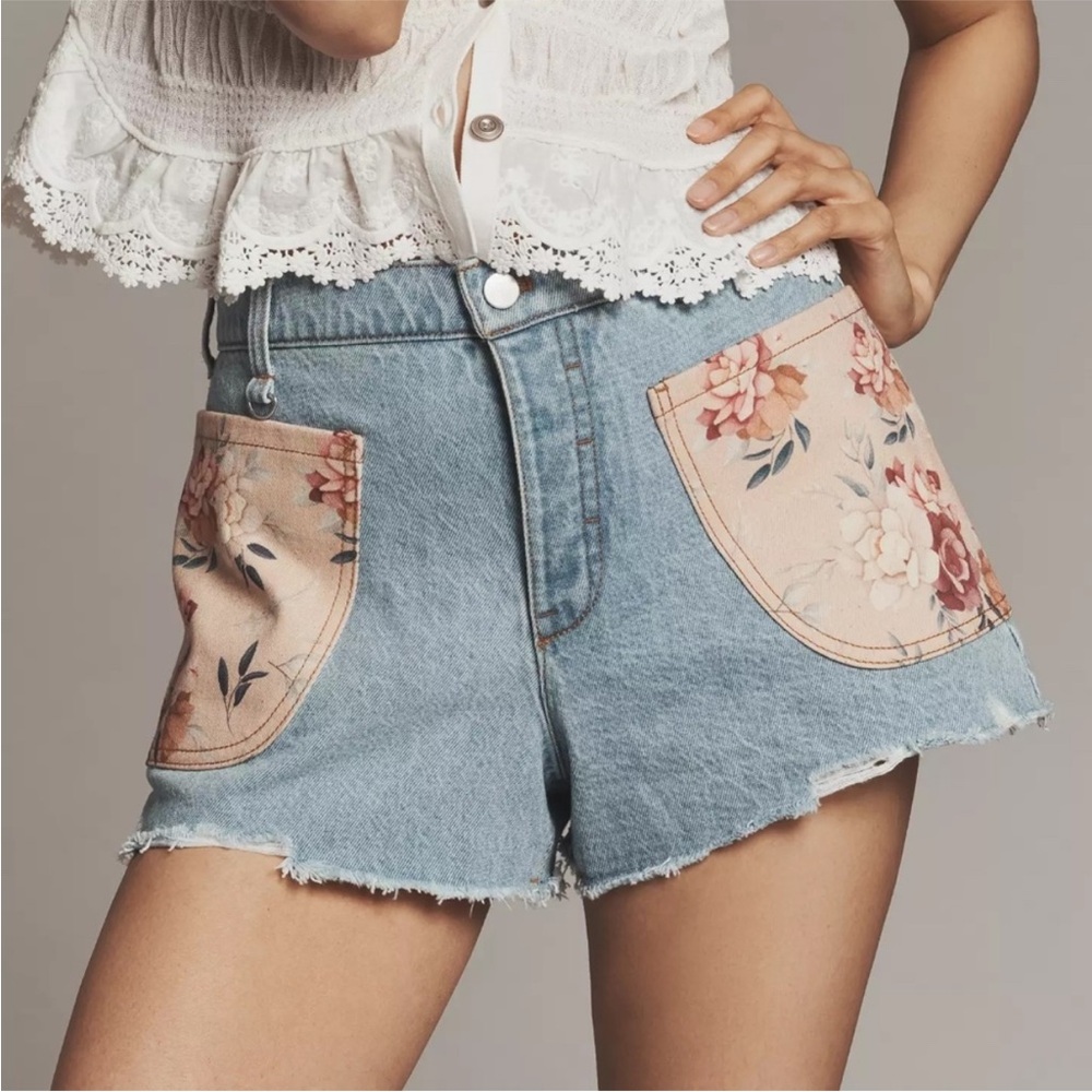 Anthropologie NWTO jean shorts with floral pockets - Picture 2 of 12